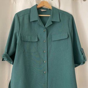 Vintage 1980's Teal Green Short Sleeve Button Up Shirt
